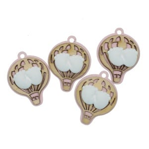 Marturie botez ceramica/placaj picioruse 2,8x3,7cm cu gaura 4/set alb/natur/roz