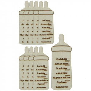 Marturie botez placaj pirogravat biberon 3,5x10cm 10/set