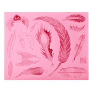 Matrita silicon dreptunghiulara pene si aripi de inger 12,4x10,2x0,8cm 824044 roz/gri