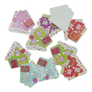 Nasture lemn multicolor casuta 3x2,9cm 10/set 121374
