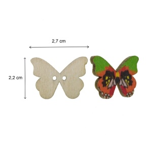 Nasture lemn multicolor fluture 2,2x2,7cm 12/set - Img 2