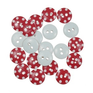 Nasture lemn rosu cu buline albe 1,3cm 20/set 121372