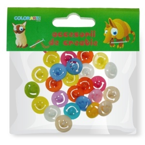 Nasture plastic culori diverse smiley face 1,5cm 28/set Colorarte A1207