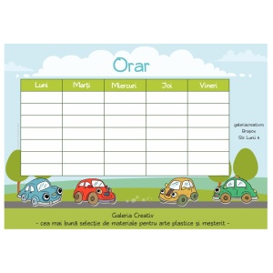 Orar scolar carton A5 model Masini