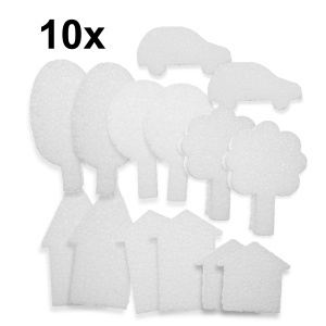 Pachet 10 seturi Orasel miniatura polistiren dens casuta/pom/masina 4-9cm 14/set