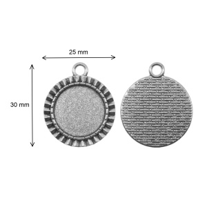 Pandantiv baza argintiu inchis 25x30mm pentru cabochon rotund 18mm 5/set P228 - Img 2