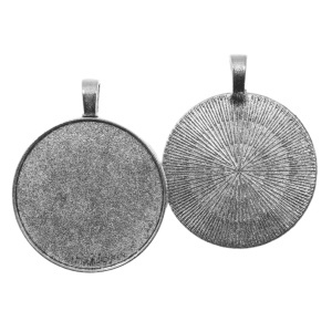 Pandantiv baza argintiu inchis 37x46mm pentru cabochon rotund 35mm 2/set P157