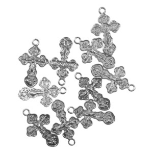 Pandantiv metalic argintiu inchis cruciulita 13x21mm 10/set