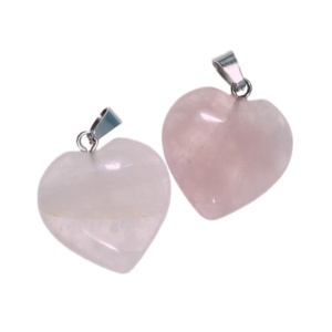 Pandantiv piatra semipretioasa cuart roz inima 20x22mm cu agatatoare metalica argintie 2/set