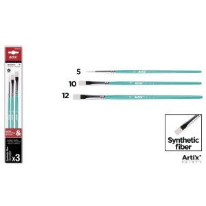 Pensula sintetica varf drept/ascutit coada scurta 3/set Artix 5-10-12 PP399-03 - Img 2