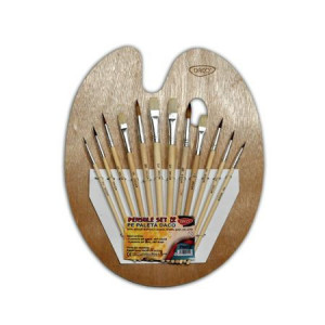 Pensula varf forme diferite cu paleta lemn 12/set Daco PN012