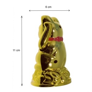 Pisica norocoasa Maneki Neko Feng Shui plastic 11cm auriu cu baterie AA (neinclusa) - Img 2