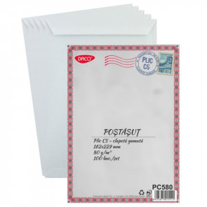 Plic gumat C5 16,2x22,9cm 80g 10/set Daco alb PC580