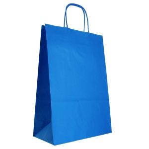 Punga hartie craft albastru interior alb maner rasucit 22x10x30,5cm
