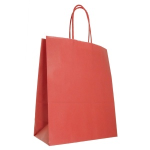 Punga hartie craft rosie interior alb maner rasucit 18x8x22cm