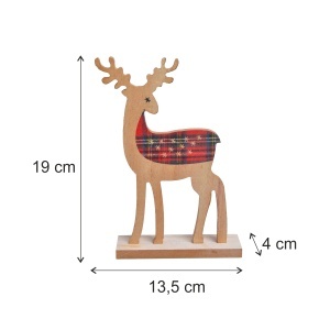 Ren lemn natur cu haina rosie si suport 19x13,5x4cm Canea HIF-164330 - Img 2