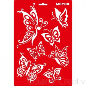 Sablon plastic alb/rosu fluturi A4 Meyco 66015