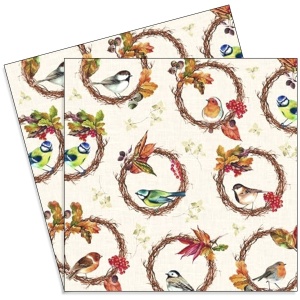 Servetel Coronite cu pasari si frunze 33x33cm 2/set L1016060