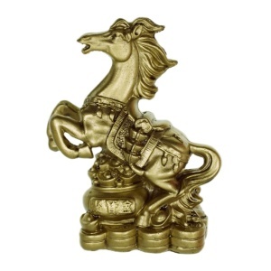 Statueta Feng Shui din rasina Cal pe monede si pepite 9x4,5x11,5cm auriu FS707