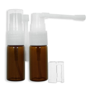 Sticluta maro cu pulverizator pentru gat si capac plastic alb 10ml 2/set(STS-PUMP10AMB)