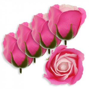 Trandafir din sapun in 3 culori cyclam/roz/somon deschis 5cm cu tija din plastic 5/set