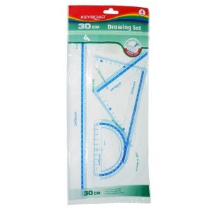 Trusa geometrie 4 piese -1 rigla de 30cm/2 echere/1 raportor Keyroad KR971429 S1537