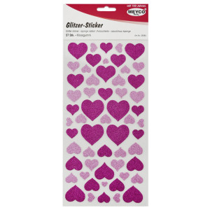 Abtibild carton buretat cu sclipici forma inima 1-3,5cm 57/folie Meyco 26364
