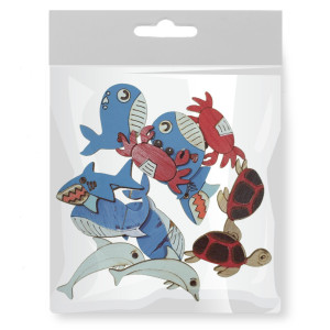 Animale marine din lemn multicolor 2-4cm 12/set Canea HIF-221677