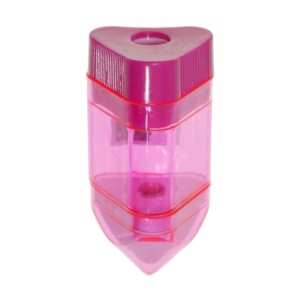 Ascutitoare plastic 1 orificiu cu radiera si container fucsia forma creion 6x2,5cm
