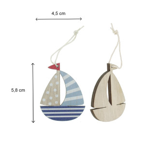 Barca cu vele din lemn cu agatatoare 2 modele 5,2x5,5cm/4,6x5,8cm 8/set DD65106 - Img 2