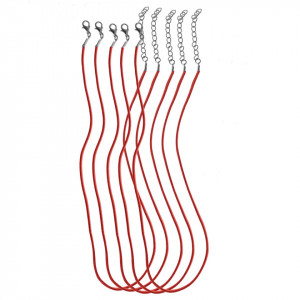 Baza colier imitatie piele 3mm x 45/50cm 5/set rosu cu sclipici