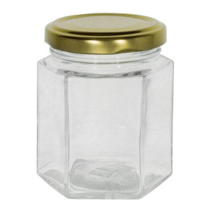 Borcan sticla hexagonal capac metalic 196ml 6x7x8,7cm (196 to 58)