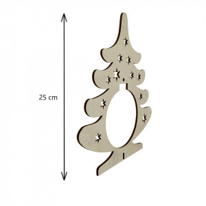 Brad placaj cu suport 25cm cu glob decupat de 10cm si stele decupate - Img 2