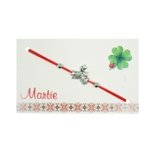 Bratara martisor fir elastic link metalic cosar argintiu/rosu