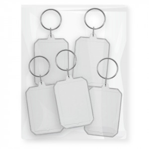 Breloc plastic dreptunghiular colturi taiate 4x5,7cm 5/set - Img 1