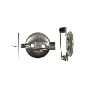 Brosa baza argintiu inchis 15mm pentru cabochon rotund 12mm 10/set 6g - Img 2