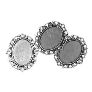 Brosa baza argintiu inchis 22x26mm cabochon oval 13x18mm 3/set B24