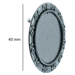 Brosa baza argintiu inchis 40mm pentru cabochon rotund 30mm B127 - Img 2