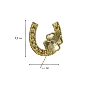 Brosa potcoava cu strasuri si trifoi cu 4 foi 2,2x2,3cm auriu/verde deschis - Img 2