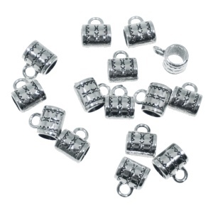 Charm metalic argintiu inchis cilindric 10x8mm 15/set