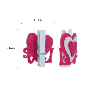 Cleste lemn inima pasla 4,5x4,3cm 3/set B9-24 roz fucsia/alb - Img 2