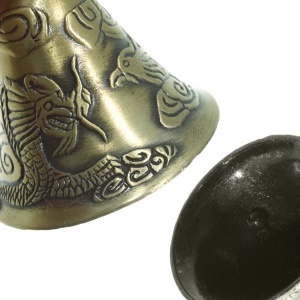 Clopotel Feng Shui metalic - dragon si phoenix cu agatatoare 6x5cm auriu - Img 2