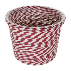 Cos plastic cu sfoara hartie alb/rosu baza rotunda 10,5x8x7,5cm
