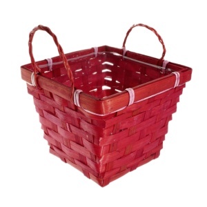 Cos rachita impletit patrat cu manere 10/15x12cm rosu