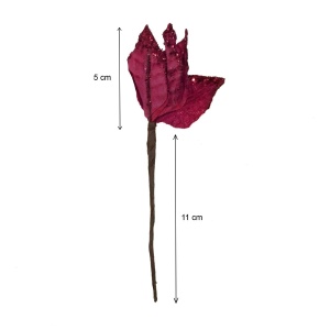 Crenguta cu craciunita rosie si sclipici rosu 16cm 3/set - Img 2