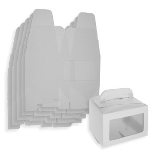 Cutie carton cu maner si fereastra acetofan 7,5x10x7,5cm alba 6/set