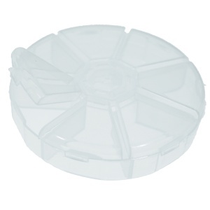 Cutie plastic transparenta rotunda cu 7 compartimente cu capacele 8,5x2cm