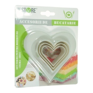 Decupator plastic bej nisip forma inima 6,5x7 - 9,5x10cm 3/set 055428