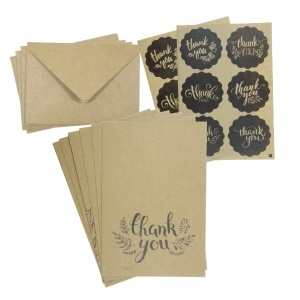 Felicitare craft Thank you + plic + sticker 10x7,5cm 8/set diverse modele