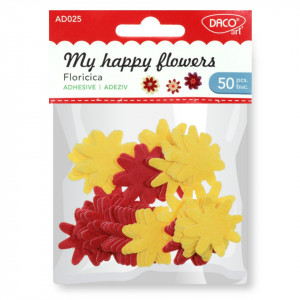 Floare pasla galbena si rosie cu adeziv 3cm 50/set Daco AD025
